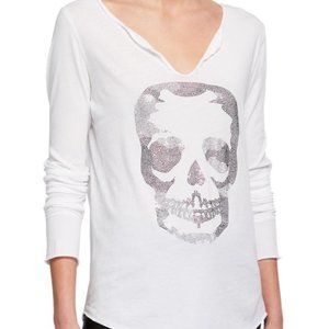 NWT Zadig & Voltaire Tunisien ML Skull Strass T-Shirt - White Camo SIZE M